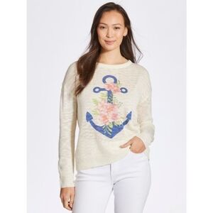 mia & tess Floral Anchor Graphic Crew Neck Sweater in Ivory